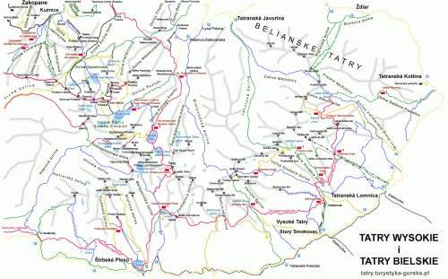 Tatry Wysokie i Bielskie - mapa Tatry Słowackie i Polskie